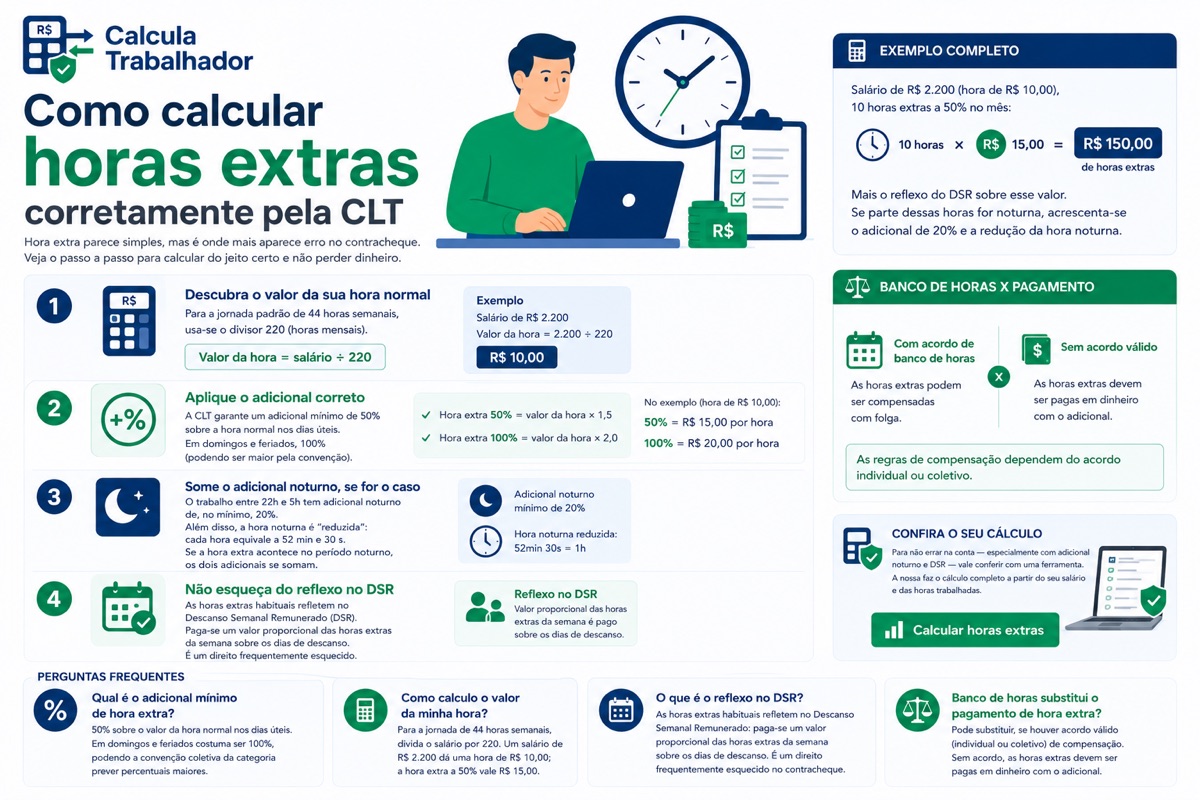 Como calcular horas extras corretamente pela CLT